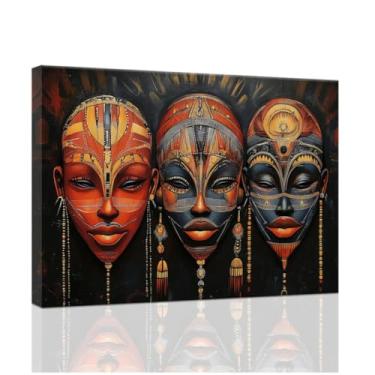 Imagem de ZXHYWYM Máscaras africanas arte de parede pintura tribal vintage impressões de arte preta cultura tradicional africana imagens étnicas afro-americanas decoração de parede emoldurada (preto, (30,5 cm x