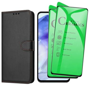 Imagem de Kit Capa Carteira Porta Cartões Preta + 2 Películas Cerâmica Nanogel Para Galaxy A55