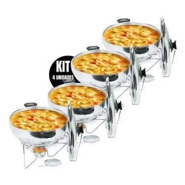 Imagem de Kit 4 Panelas Rechaud Redondo Aluminio Tampa De Vidro E Alça - Alumíni