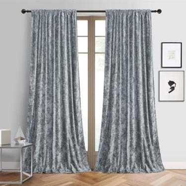 Imagem de Cortinas de veludo cinza esmagado luxuoso para sala de estar 243,8 cm cortinas blackout longas para quarto ilhós privacidade cortinas de janela com isolamento térmico para porta de vidro deslizante
