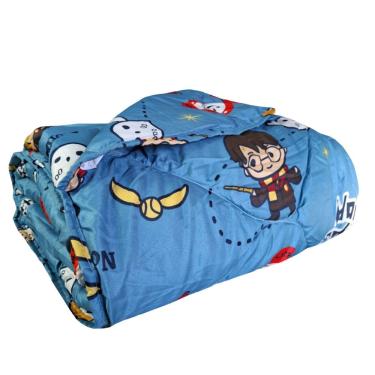 Imagem de Edredom Infantil Harry Potter Azul Microfibra Estampado Dupla Face Solteiro Lepper
