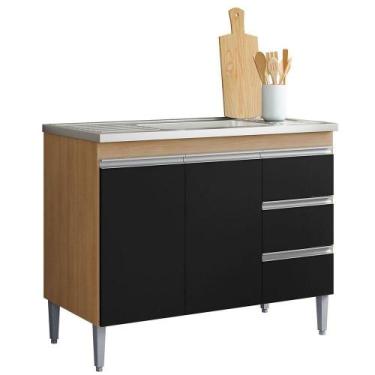 Imagem de Balcão De Pia 100 Cm Sem Tampo 2 Portas 3 Gavetas Adriana Amêndoa/pret