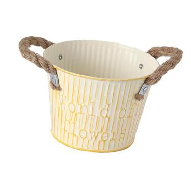 Imagem de XLWLLNJ Balde de flores de ferro, vaso de flores, recipiente para plantas para uso interno e externo, corredor, cerca, Bege