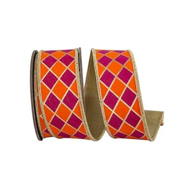 Imagem de Reliant Ribbon Fita de borda com fio Diamond Elite Metallic Outline Deluxe, laranja/rosa choque