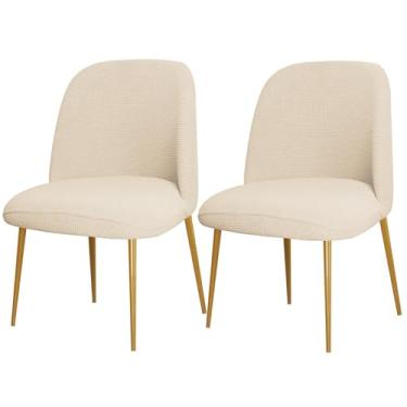 Imagem de 2pcs Curved Back Upholstered Dining Chair Covers, Armless Stretch Chair Cover, Reusable Protector Dining Chair for Office Dining Room Banquet Home Party Decor(Natural)