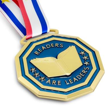 Imagem de BSTWARM Medalha de Prêmio de Leitura - Colar Superstar de Leitura Resistente de 7,5 cm, Prêmio de Leitura Gravado 3D Dupla Face Presente para Estudantes Adultos Escola Graduação Participação