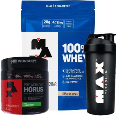 Imagem de Whey 100% 900g Horus 300g Max Titanium Sabor Cookies & Cream-Unissex
