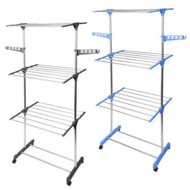 Imagem de Varal De Roupa Aço Inox Dobrável Vertical Azul, Preto - Kparts Importa