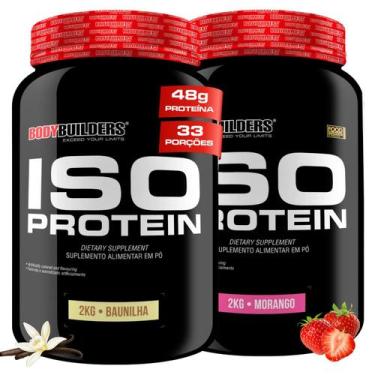 Imagem de Kit 2x Whey Protein Isolado Iso Protein 2kg Bodybuilders, Baunilha e M