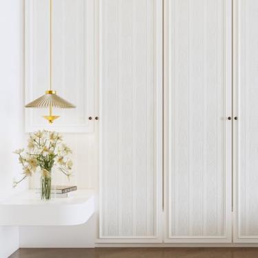 Imagem de JiffDiff Papel de parede com textura para descascar e colar, papel de parede em relevo 3D, moderno, à prova d'água, autoadesivo, papel de contato (43,9 cm x 3,048 cm, branco)