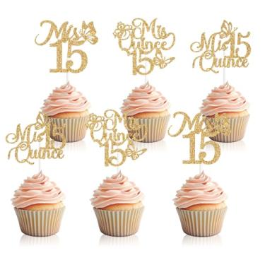 Imagem de 18PCS Mis Quince 15 Cupcake Topper, Mis 15/Mis Anos 15, Happy 15th Birthday Cupcake Picks, Hello Fifteen, Cheers to 15 Years Birthday Party Decorations
