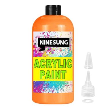 Imagem de ninesung Tinta acrílica laranja - Tamanho volumoso - 481.9 g/500 ml Tintas acrílicas Pintura profissional para tela Tecido Rock Easter Egg Wood Ceramic Glass Art Craft Painting (Laranja, 17 Fl Oz)