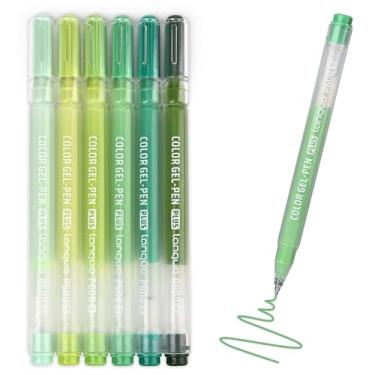 Imagem de Temiary Canetas de gel acrílico de 6 cores, marcador de caneta colorida para papel preto, pintura de 0,1 mm para colorir livros de arte para adultos, desenho, material de volta às aulas (série verde)