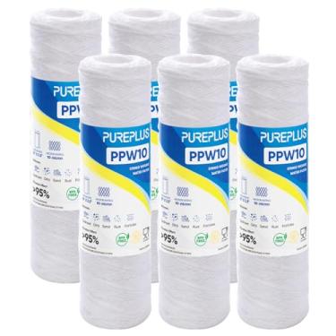 Imagem de PUREPLUS Filtro de sedimentos para toda a casa 10 mícrons 25,4 x 6,3 cm para água de poço, cartucho de substituição para sistema RO universal de 25,4 cm, WP-5, Aqua-Pure AP110, CFS110, Culligan P5