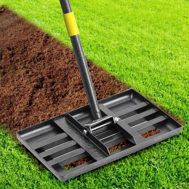 Imagem de PoPoHoser Nivelador De Gramado, Placa Solo Curva 17" X 10" Para Serviço Pesado, Cabo Longo 72" Ferramenta Niveladora Ancinho Paisagismo, Composto, Solo, Terra, Areia, Grama, Turfa, Musgo