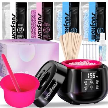 Imagem de Kit de depilação inteligente para mulheres com controle de temperatura, aquecedor de cera digital para fãs de cera, contas de cera suaves para pele sensível, para remoção de pelos brasileiros, de