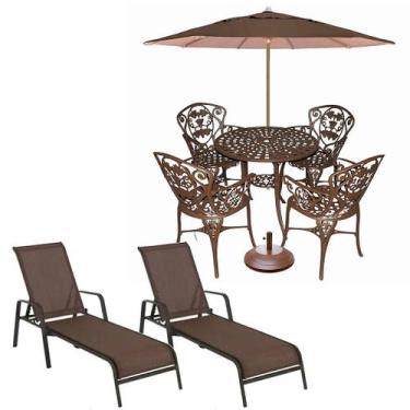 Imagem de Jogo Conjunto de Mesa 4 Cadeiras Malbec, Ombrelone e 2 Espreguiçadeira