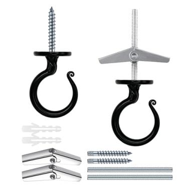 Imagem de Gancho de teto resistente para várias superfícies - suporta 18 kg, versátil para madeira, concreto e drywall, fácil instalação (2, preto)