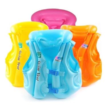 Imagem de Colete Inflável Infantil Piscina Praia Segurança Crianças – Fechos Ajustáveis, Confortável e Seguro, Fácil de Inflar e Guardar, Material Premium - YASDA (AZUL, M)