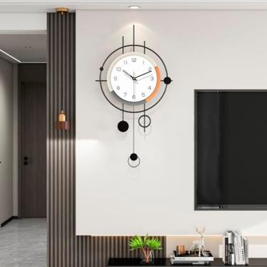 Imagem de JUJUDA Relógio de parede grande decorativo para decoração de sala de estar, relógio de parede branco moderno de metal grande com pêndulo operado por bateria sem tique-taque para cozinha, escritório