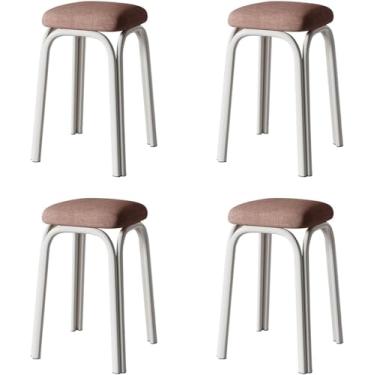 Imagem de Conjunto De 4 Bancos Empilháveis De Metal,banco De Bar Quadrado Estofado Com Tapete De Pé O-slip,banco Sem Encosto Bancos De Bar Portáteis De Perna De Metal,para Casa Kit, Brown, 33x48cm