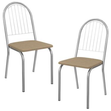 Imagem de Kit 2 Cadeiras Cromada Sala Jantar 2C077CR Corino Kappesberg Capuccino