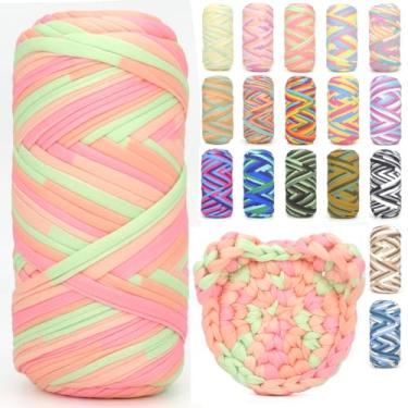 Imagem de Camiseta para crochê, camiseta arco-íris, tecido elástico grosso, fio de crochê para iniciantes, bolsa de tricô à mão, cesta/porta-copos / artesanato faça você mesmo/decoração de casa 200G - rosa