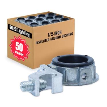 Imagem de SELECT LIGHTING Pacote Com 50 Buchas De Aterramento Isoladas Terminal Encaixe, Metal Rígido Elétrico 1/2" Para Desempenho Superior, Conexões Conduíte Rosqueadas