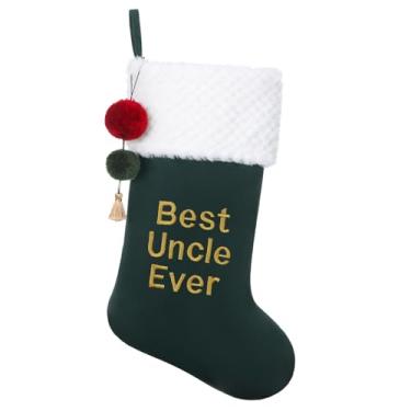 Imagem de Pxniy Meia de Natal verde personalizada de 49,5 cm com iniciais bordadas - meias de lareira, decoração de festa de Natal em família Best Uncle Ever