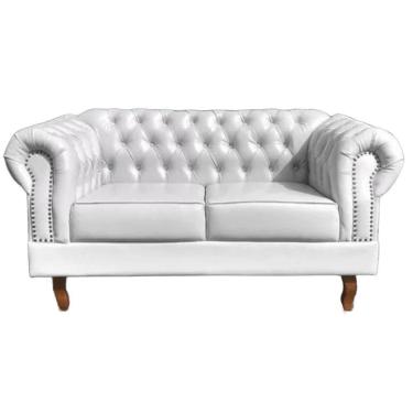 Imagem de Sofá Chesterfield 2 Lugares Dom Pedro Vintage Retrô Capitonê Couro Branco