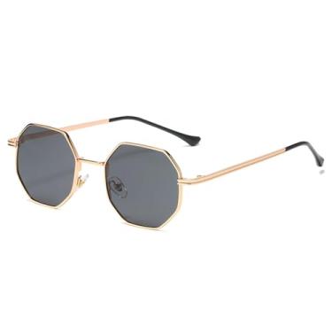Imagem de Óculos de sol retrô para ciclismo, estilo polígono, feminino, masculino, com lentes pretas, redondo, punk, para áreas externas, armação de metal vintage, óculos da moda, dourado e preto, 142 mm