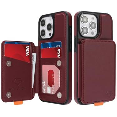 Imagem de GUERNICA Capa carteira para iPhone 13 Pro (6,1 polegadas) com suporte para cartão, bloqueio de RFID para mulheres e homens, capa de telefone à prova de choque para Apple 13 Pro, vinho tinto