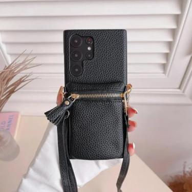 Imagem de YOGISU Capa tipo carteira com zíper para Galaxy A55 (para Galaxy A55/preto)