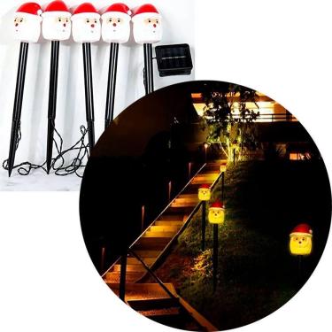 Imagem de Luminária Solar Jardim Papai Noel Luzes Amarela Natal De 3m