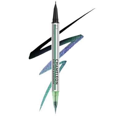 Imagem de Delineador líquido impermeável preto e multicromático, caneta delineadora de olhos para ficar o dia todo com pontas precisas para mulheres, à prova de manchas e resistente a transferências, vegana e