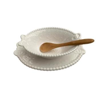 Imagem de Molheira Cerâmica Lacinho com Colher de Bambu - Utensilios Do Chef