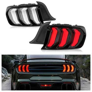 Imagem de KUAFU Lanterna traseira esquerda e direita compatível com Ford Mustang 2015-2020 conjunto de lâmpada de freio de plástico (lente transparente + caixa preta)