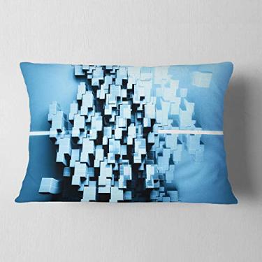 Imagem de Designart Blue 3D Cubes Fractal Design Abstrato Lombar Sala de Estar, Sofá, Almofada de Alta Qualidade + Capa de Almofada Estampada em ambos os lados 30,5 x 50,8 cm