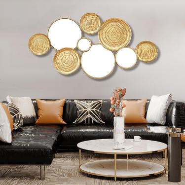 Imagem de Decoração De Parede De Círculos Geométricos Modernos 3d E Espelho Redondo Para Sala De Estar - Grande Arte De Parede De Metal Para Quarto, Escritório, Banheiro E Sala De Jantar, Gold