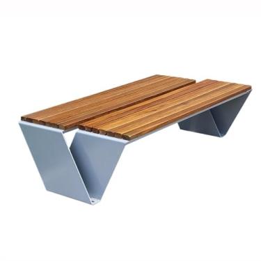 Imagem de ZzleoyuUUs-12 Banco de jardim externo marrom claro grande sem costas nuas banco externo para dois parques de lazer banco de pátio de aço inoxidável