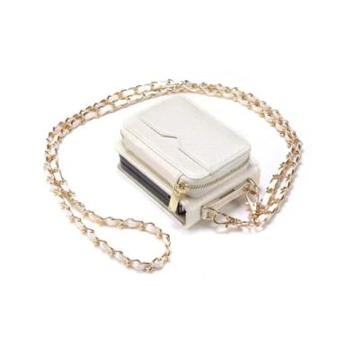 Imagem de Capa de couro tipo carteira com zíper crossbody para Samsung Galaxy Z Flip 6 5 4 3 5G Flip6 Bolsa de bolso com corrente de metal, branca, para Galaxy Z Flip 3