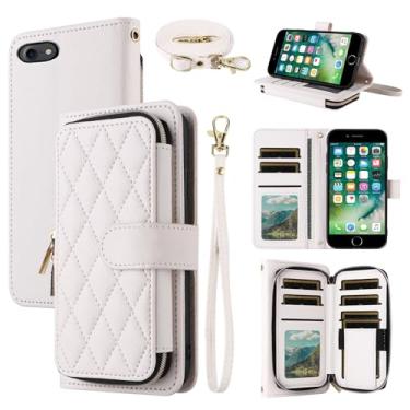 Imagem de Dswteny Argyle Capa carteira para iPhone 7/8/SE 2020/2022 com alça de ombro, capa de celular para iPhone7 iPhone8 7s 8s i SE2020 SE2022 2/2nd/3/3ª geração SE2 SE3 7SE 8SE 8SE mulheres meninas branca