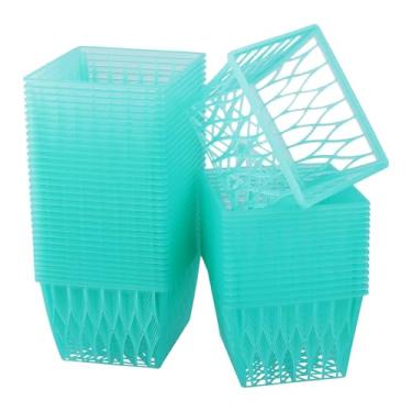 Imagem de SINJEUN Cesta de frutas silvestres de plástico com 150 peças, cesta de morango verde de 10 cm com padrão de trama aberta para colheita de verão no mercado de fazendeiros de festa