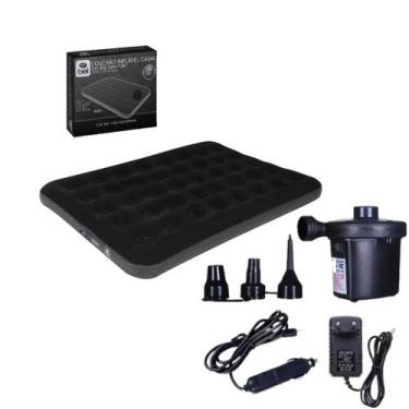 Imagem de Kit Colchão Inflável Casal Deluxe Preto Bel + Bomba de Ar Elétrica BOM