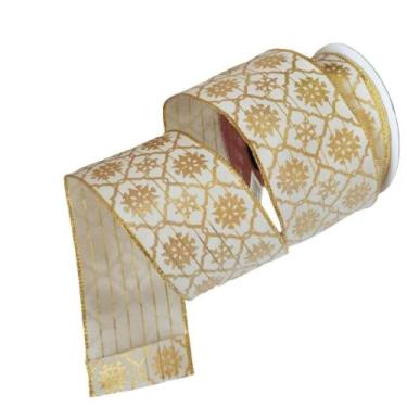 Imagem de Fita Decorativa Natal Aramada Bege Com Dourada Comp 9.14m - Carmella P