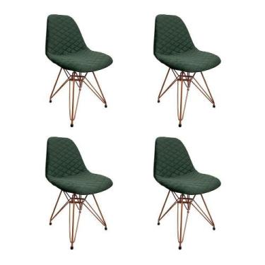 Imagem de Kit 4 Cadeiras Jantar Estofadas Verde Eiffel Eames Base Cobre - Cor: V