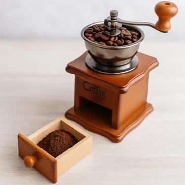Imagem de Moedor de Café Manual em Madeira com Mós de Cerâmica Moagem Ajustável Vintage Portátil 50g Regulagem Fina a Grossa Preserva Aroma e Sabor Presente Gourmet Cozinha Doméstica