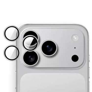 Imagem de Epivol Protetor de lente de câmera para iPhone 17 Pro Max vidro temperado, compatível com iPhone 17 Pro 16 Pro Max 15 Pro 3D liga anel capa capa cor original combinação perfeita -2 conjuntos prata