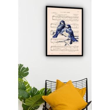 Imagem de Quadro Decorativo Pássaros Notas Musicais - 70X50Cm - Quadros On-Line