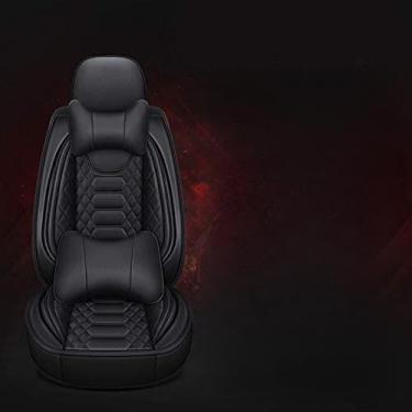 Imagem de KRASS Capa de assento de carro de couro, capa de assento geral de carro, capa de assento de carro resistente ao desgaste de couro de luxo, kit interior do carro com suporte lombar e apoio de cabeça, preto, Collector88